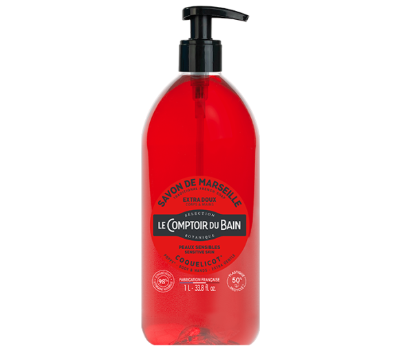 Savon de marseille liquide coquelicot Le comptoir du Bain - flacon-pompe de 1 L - image 1