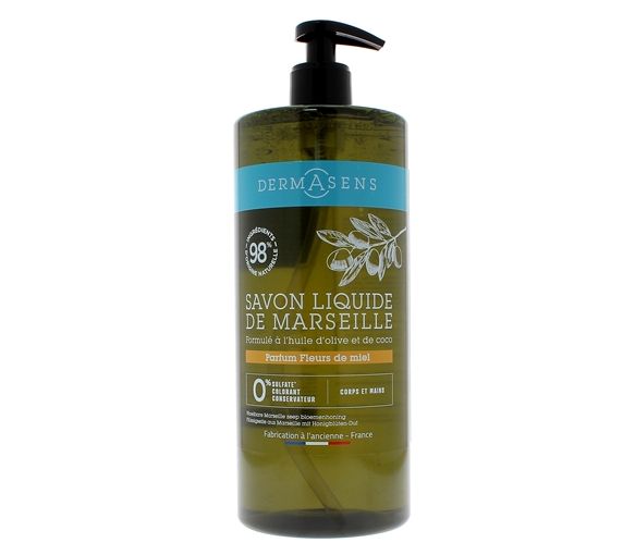Dermasens Savon liquide de Marseille parfum fleurs de miel Marque Verte - flacon-pompe de 1L