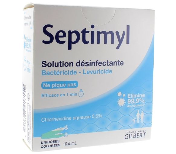 Septimyl Solution Désinfectante Chlorhexidine aqueuse 0,5% Gilbert - boîte de 10 unidoses de 5 ml