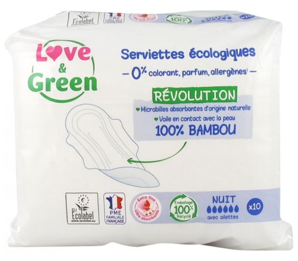 Serviettes hypoallergéniques nuit Love & Green - sachet de 10 serviettes
