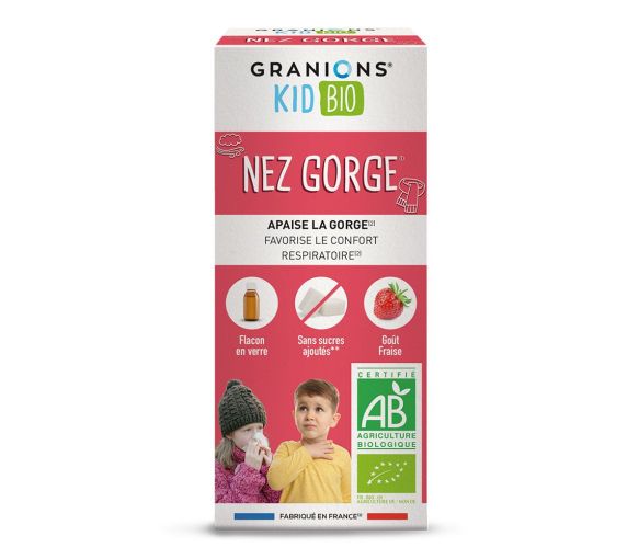 Sirop nez et gorge kid bio goût fraise Granions - flacon de 125g
