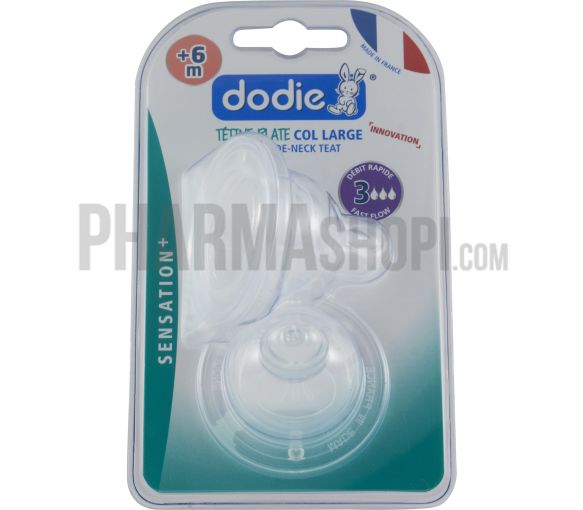 Tétines plate col large débit rapide +6 mois Dodie - 2 tétines