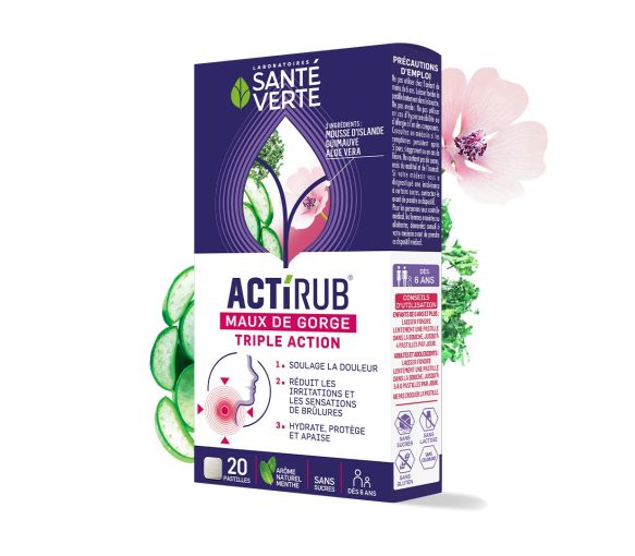 Actirub maux de gorge triple action Santé Verte - boite de 20 pastilles - image 1