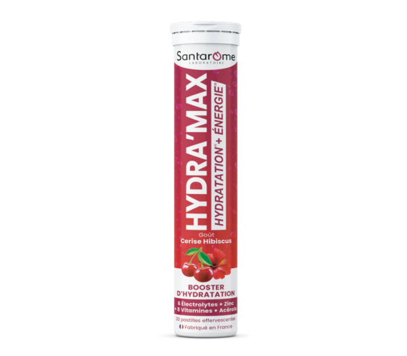 Hydra'max solution d'hydratation arôme cerise hibiscus Santarome - 20 pastilles effervescentes - image 1