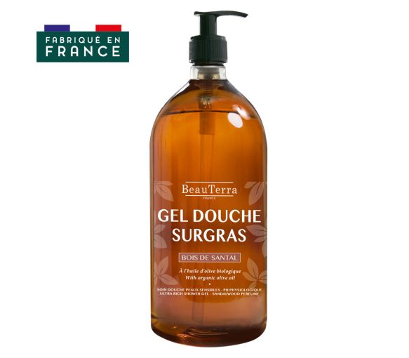 Gel douche surgras Santal Beauterra - flacon-pompe de 1L
