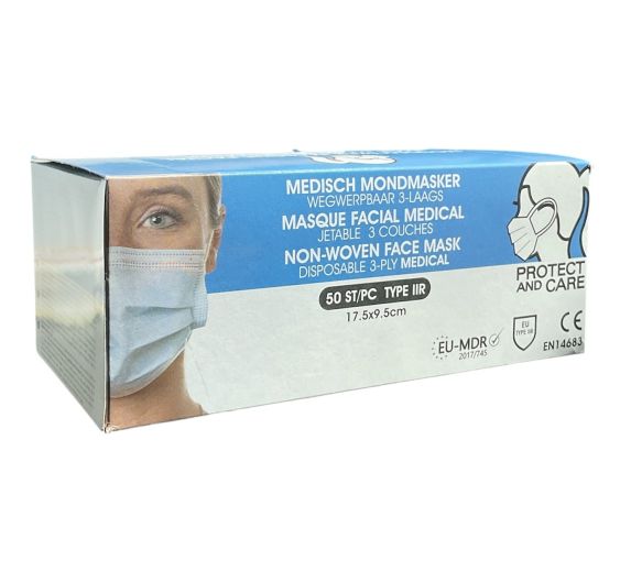 Masque facial chirurgical Protect and Care - 50 pièces - image 1