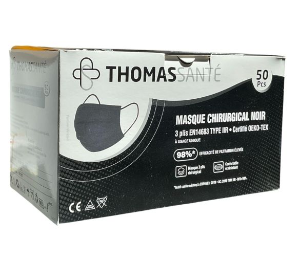 Masque chirurgical noir 3 plis Thomas Santé - 50 pièces - image 1