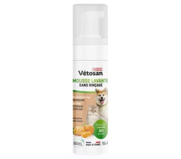 Vétosan mousse lavante sans rinçage Clément Thékan - flacon-pompe de 150ml