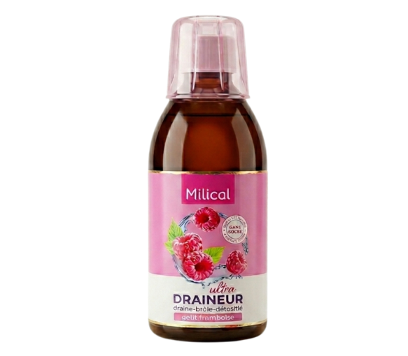 Draineur Ultra minceur goût framboise Milical - une bouteille de 500ml