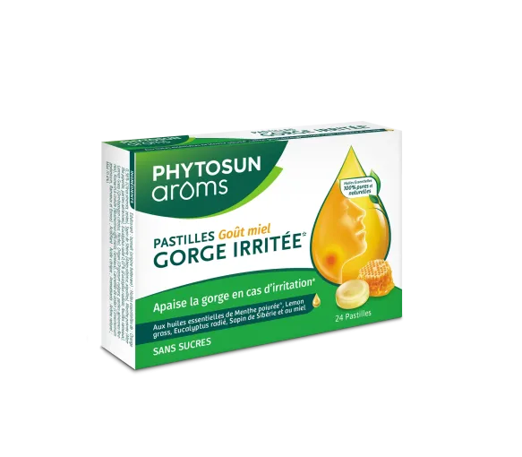 Pastille sans sucres gorge arôme miel Phytosun arôms - boite de 24 pastilles