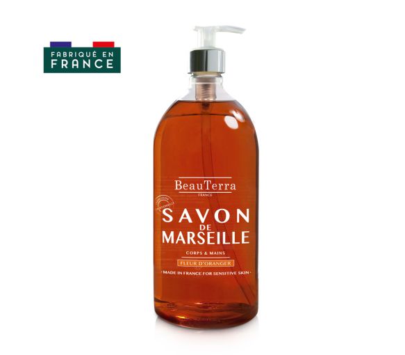 Savon de marseille fleur d'oranger Beauterra - flacon-pompe de 1L