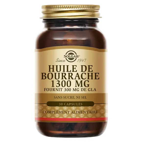 Huile de bourrache 1300mg Solgar - pot de 30 capsules