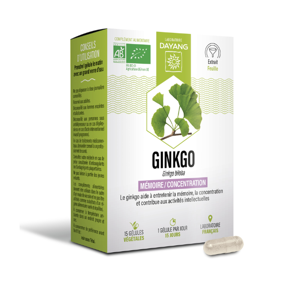 Ginkgo mémoire et concentration Dayang - boite 15 gélules 