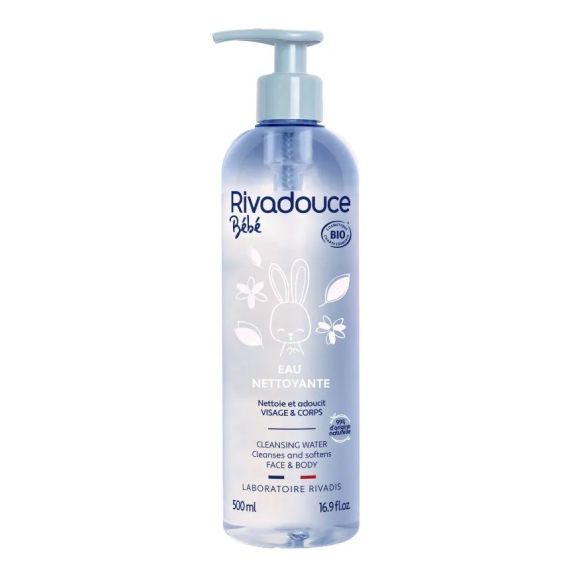 Eau nettoyante visage et corps bio Rivadouce bébé - flacon-pompe de 500ml