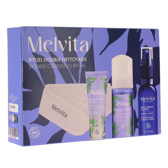 Rituel double nettoyage bouquet floral détox bio Melvita - coffret de 4 produits 