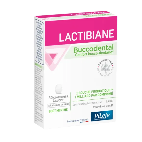 Lactibiane buccodental goût menthe Pileje - boite de 30 comprimés