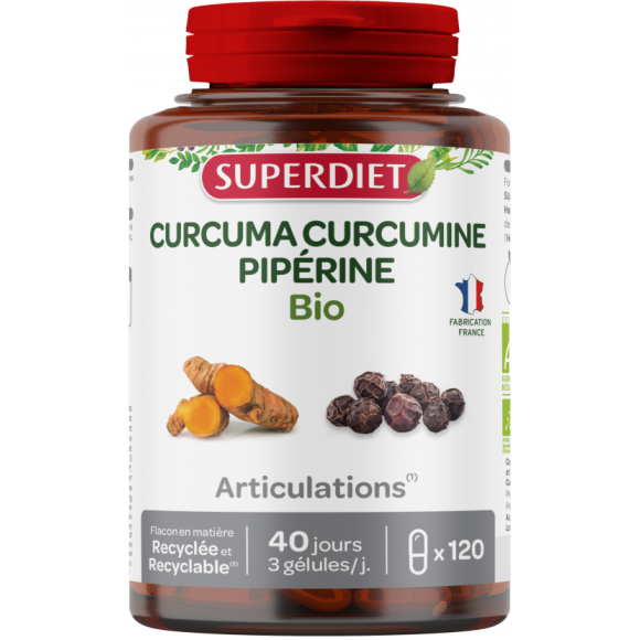 Curcuma Pipérine Bio Super Diet - pot de 120 gélules
