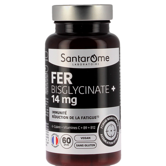 Fer Bisglycinate+ 14mg Santarome - pot de 60 gélules