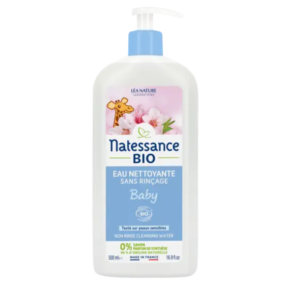 Eau nettoyante sans rinçage baby bio Natessance - flacon pompe de 500ml