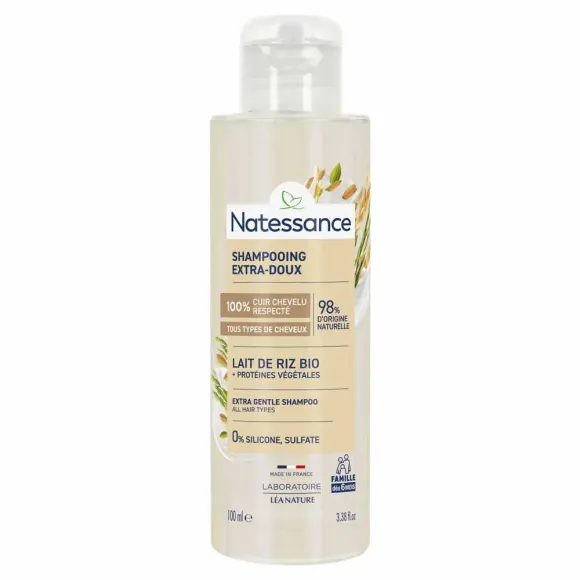 Sampooing extra-doux lait de riz bio Natessance - flacon de 100ml