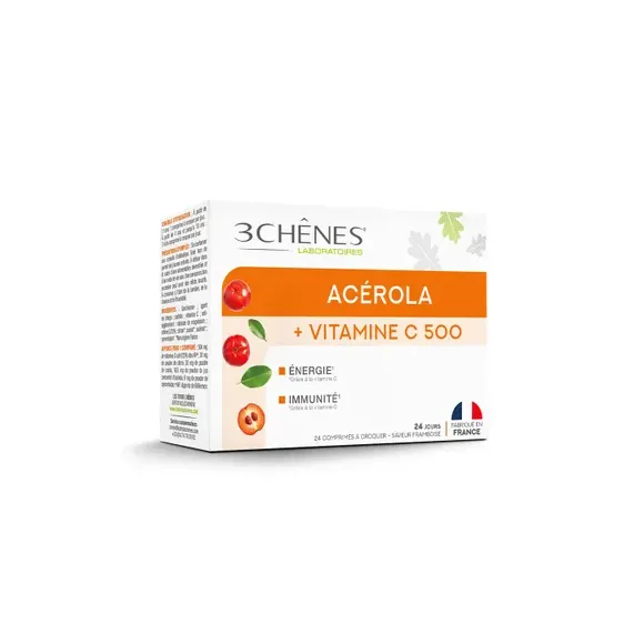 Acérola VitC 500 mg Les 3 Chênes - boîte de 24 comprimés à croquer