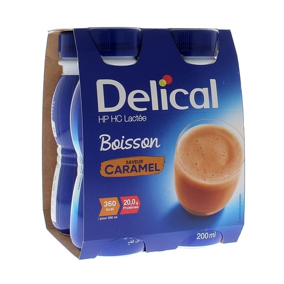 Delical Boisson HP/HC lactée saveur caramel - 4 bouteilles de 200 ml