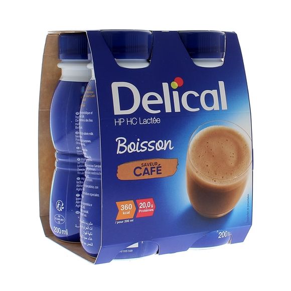 Delical Boisson HP/HC lactée saveur café - 4 bouteilles de 200 ml