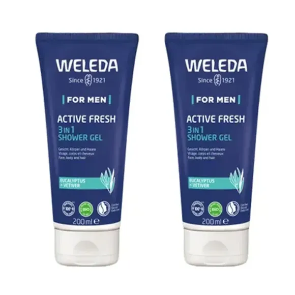 Gel douche Active fresh 3en1 Weleda homme - lot de 2 tubes de 200ml offre spéciale