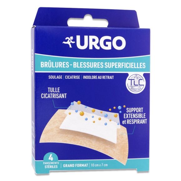 Pansements Urgo brûlures/blessures superficielles - boîte de 4 pansements stériles grand format