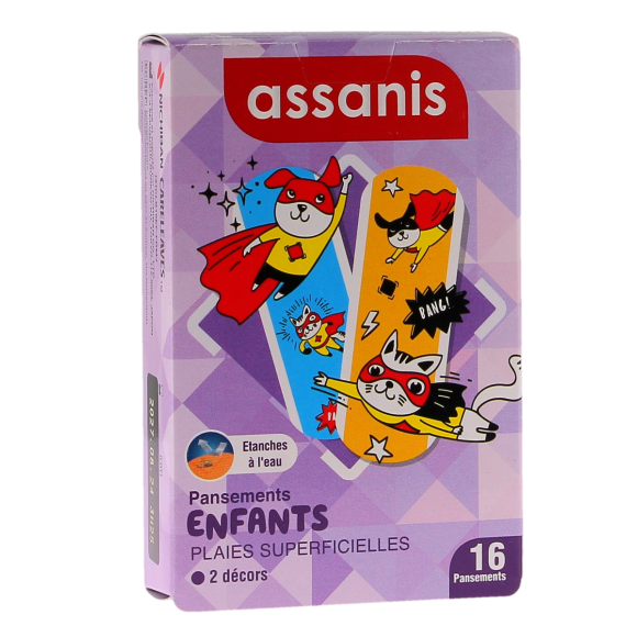 Pansements enfants plaies superficielles Assanis - boite de 16 pansements 