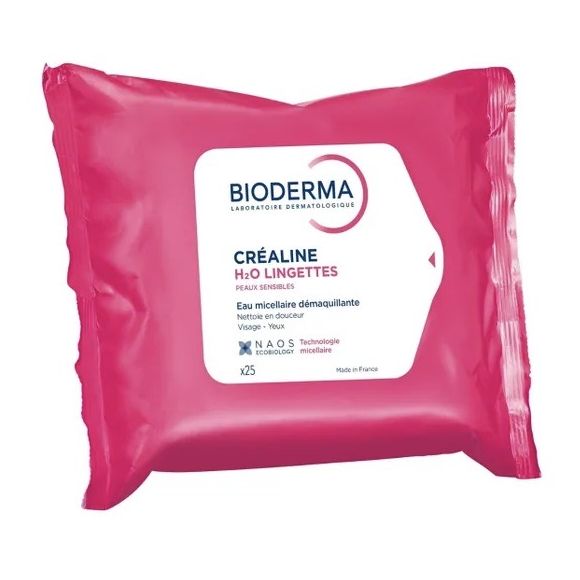 Créaline H2O lingettes démaquillante peaux sensibles Bioderma - 25 grandes lingettes