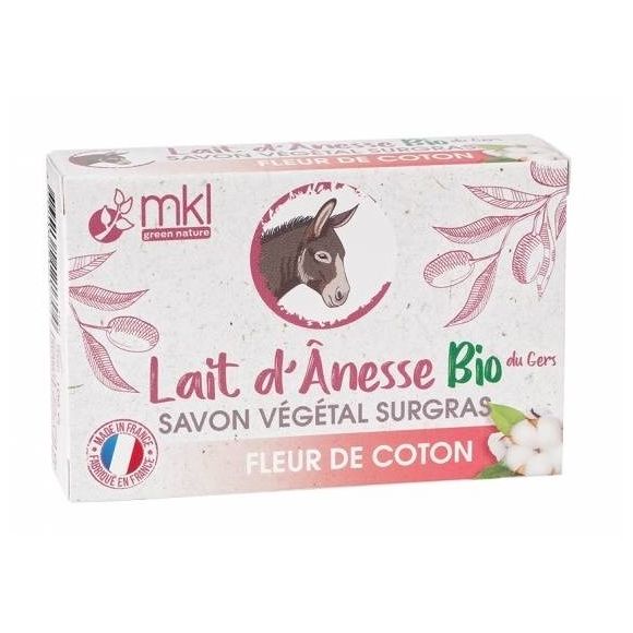 Savon végétal surgras au lait d'ânesse bio Fleur de coton MKL Green Nature - pain de 100g