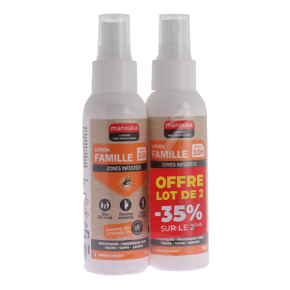 Spray anti-moustique lotion famille zones infestées Manouka - lot de 2 spray de 75ml -35% sur le 2ème