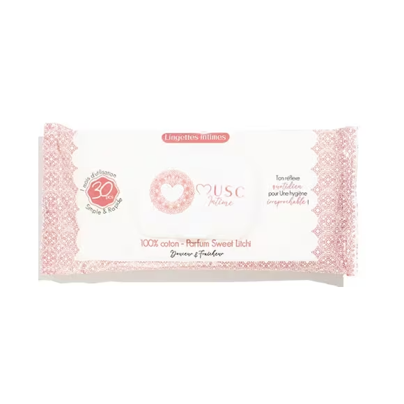 Lingettes intimes naturelles parfum sweet litchi Musc Intime - paquet de 30 lingettes