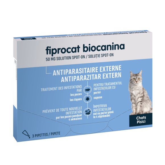 Fiprocat 50 mg Solution spot-on chats Biocanina - 3 pipettes de 0,5 ml