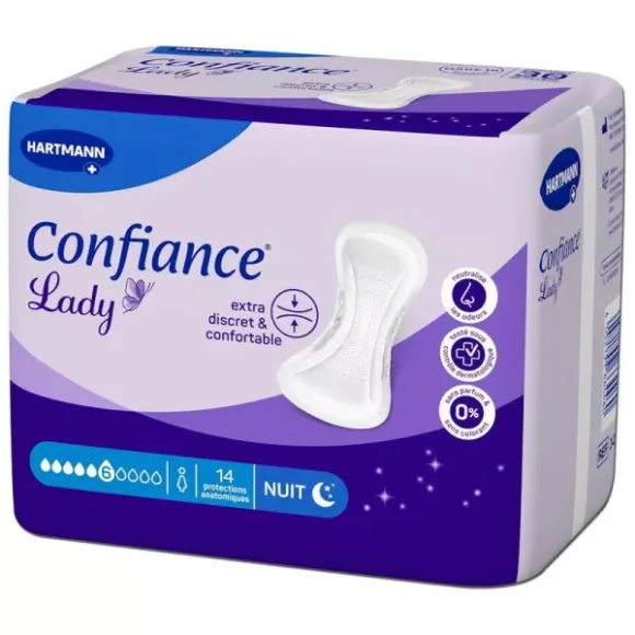 Confiance Lady Protections anatomiques nuit 6 gouttes Hartmann - sachet de 14 protections absorbantes