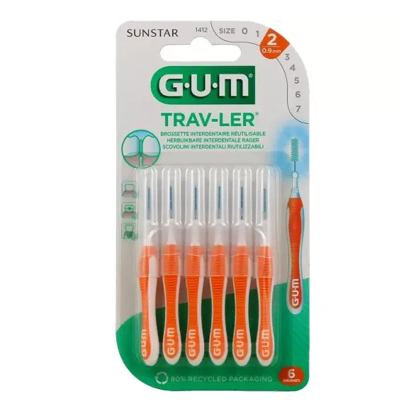 Brossette interdentaire antibactérienne Trav-ler 0.9 mm Gum - 6 brossettes