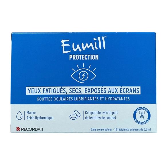 Protection gouttes yeux fatigués, secs, exposés aux écrans Eumill - boîte de 10 unidoses de 0,5ml
