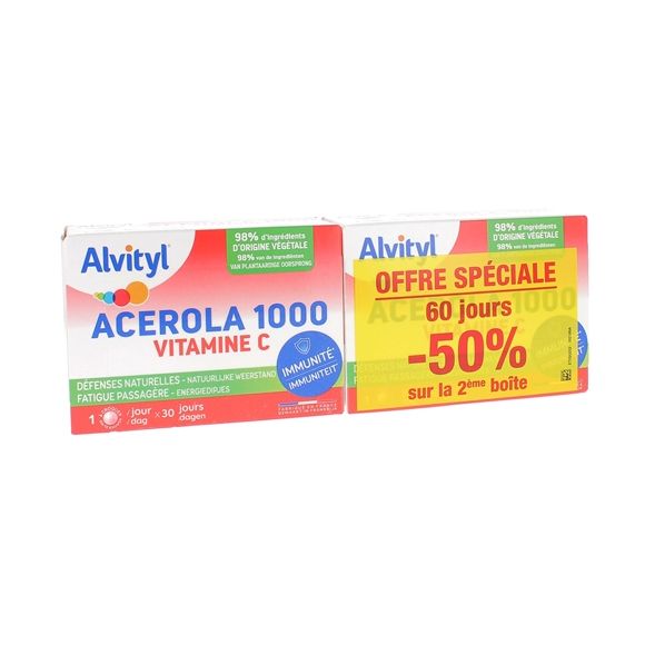Acérola 1000 vitamine C Alvityl - 2 boites de 30 comprimés