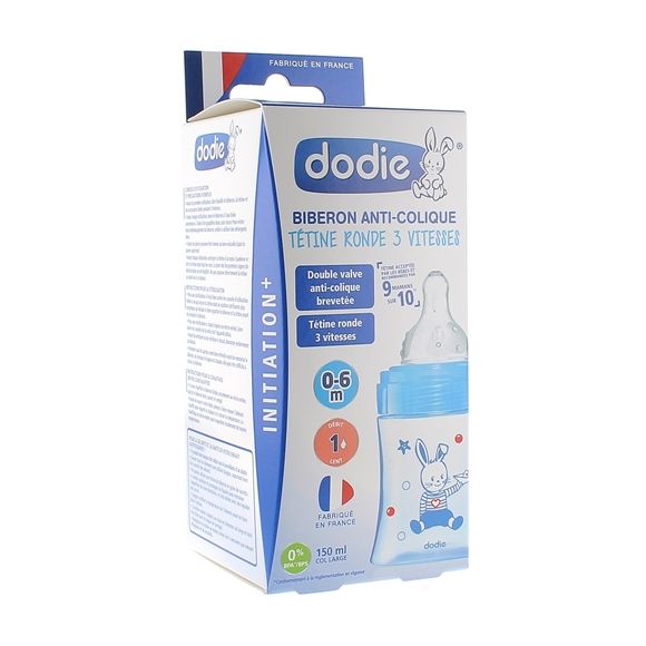 Biberon Initiation+ tétine ronde 3 vitesses bateau 0-6mois Dodie - Biberon de 150ml