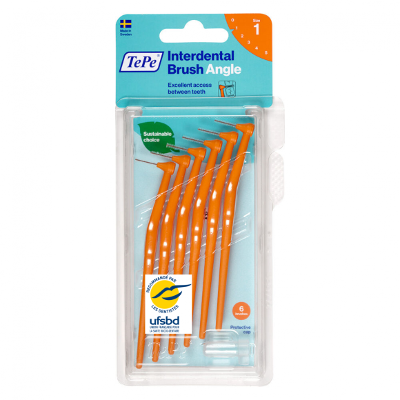 Brossettes interdentaires angle orange taille 1 (0.45 mm) TePe - 6 brossettes
