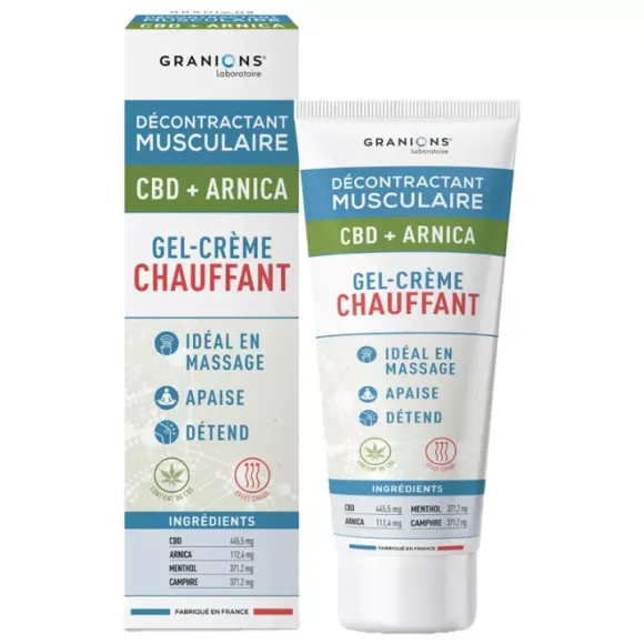 Décontractant musculaire Gel-crème chauffant CBD + arnica Granions - tube de 75 ml