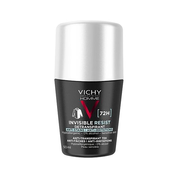 Invisible resist Déodorant homme détranspirant anti-irritations 72h Vichy - roll-on de 50ml
