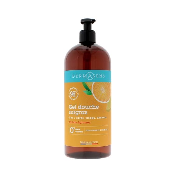 Dermasens gel douche surgras parfum agrumes Marque Verte - flacon pompe de 1L