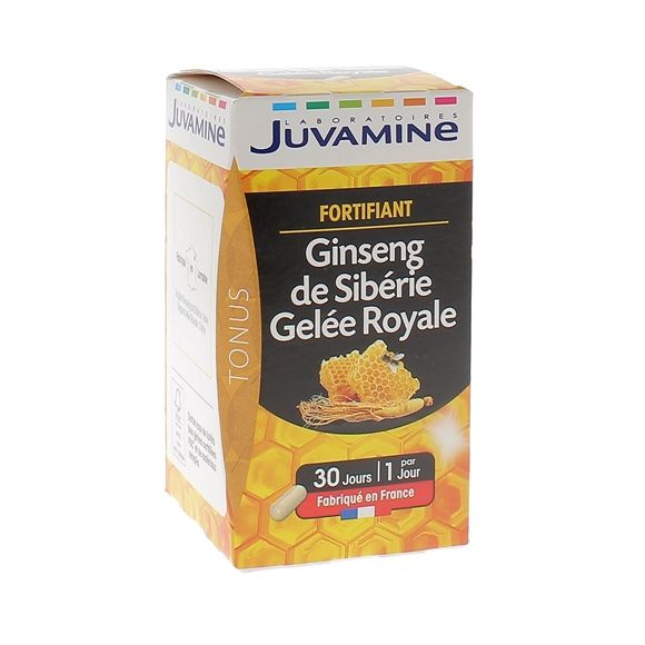 Fortifiant ginseng de sibérie gelée royale Juvamine - boite de 30 gélules
