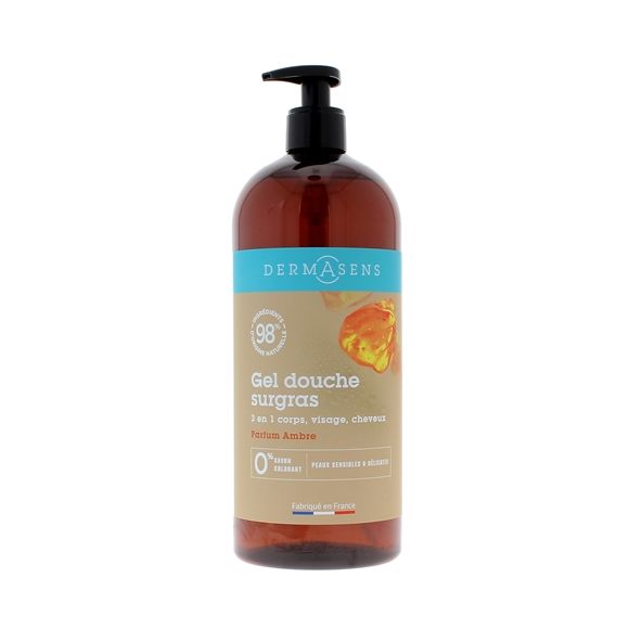 Gel douche surgras parfum ambre Dermasens Marque Verte - flacon pompe de 1L