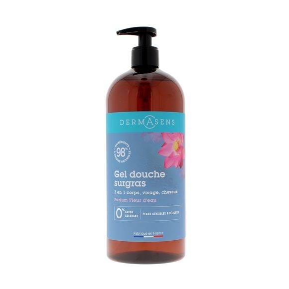 Gel douche surgras peaux sensibles parfum fleur d'eau Dermasens Marque Verte - flacon 1 litre