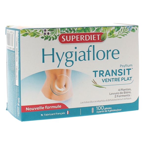 Hygiaflore transit ventre plat Super Diet - boîte de 100 gélules
