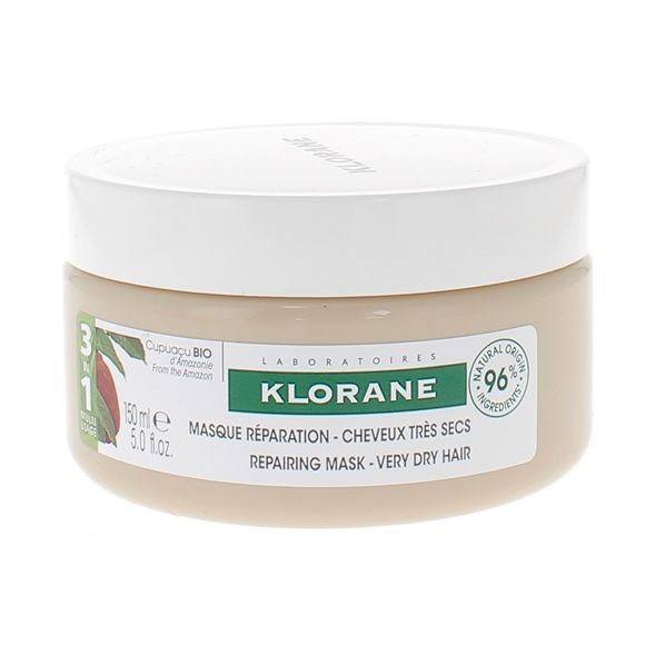 Masque réparation cheveux très secs 3 en 1 au beurre de Cupuaçu bio Klorane - pot de 150 ml
