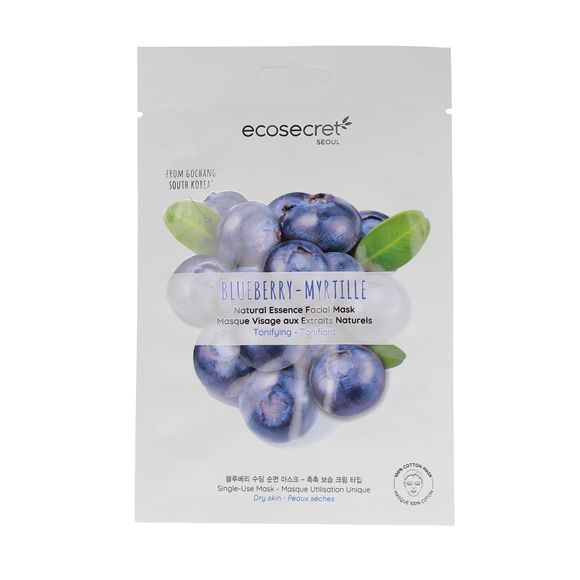 Masque visage tonifiant aux extraits naturels de myrtille Eco Secret - un masque en tissu